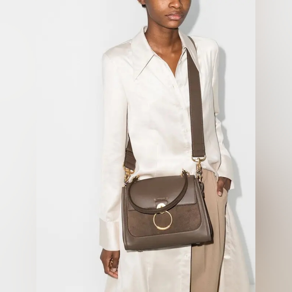 NEW $2250 Chloé Tess Suede & Leather Small Day Bag in Army Green
